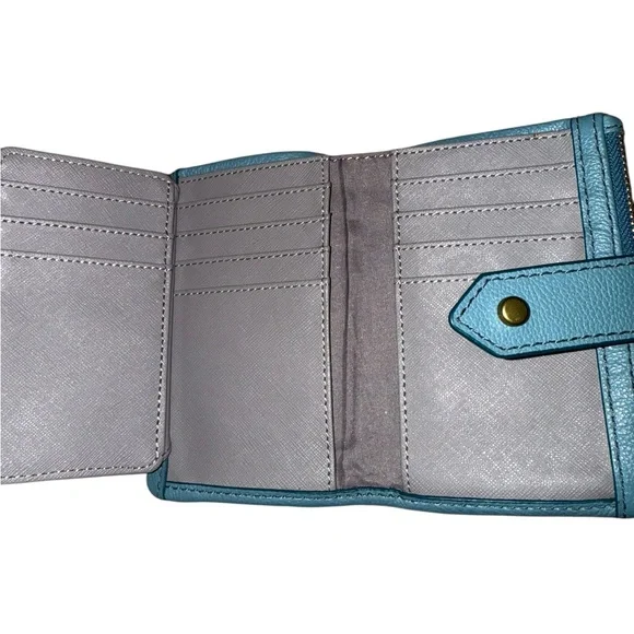 Fossil Blue Leather Zip Around Bifold Wallet - Two Tone - Picture 4 of 8